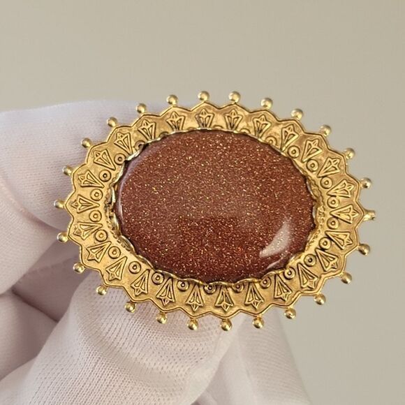 Vintage Brooch Goldstone Goldtone Filigree Brooch #505 - Picture 11 of 11